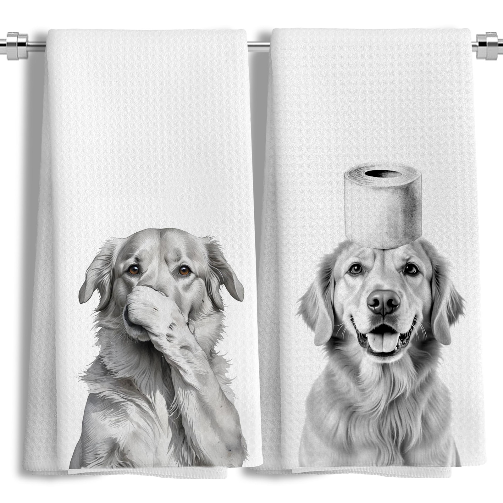 Funny Golden Retriever Bathroom Hand Towels Set of 2, Golden Retriever Gifts ...