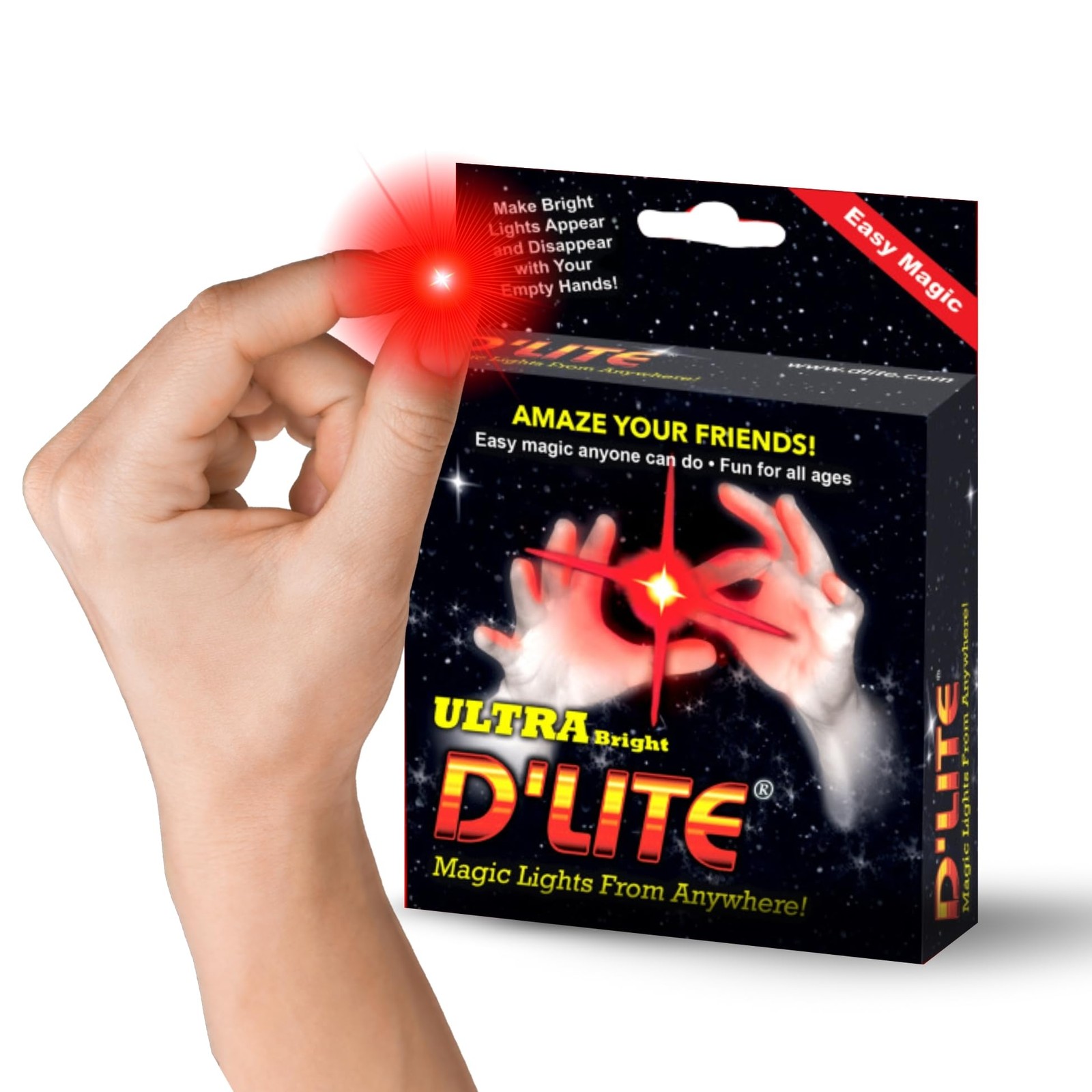 D'lite Magic Thumb Lightup Trick Set / 2 Original Amazing Ultra Small, Red