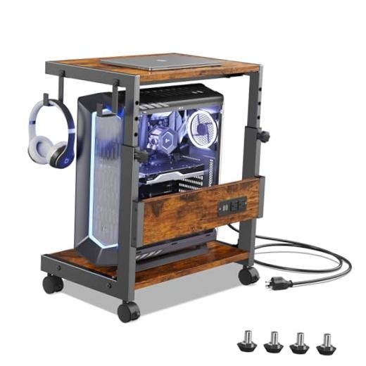 Computer Tower Stand with Charge Station and USB Charging Port - 17.32" Brown