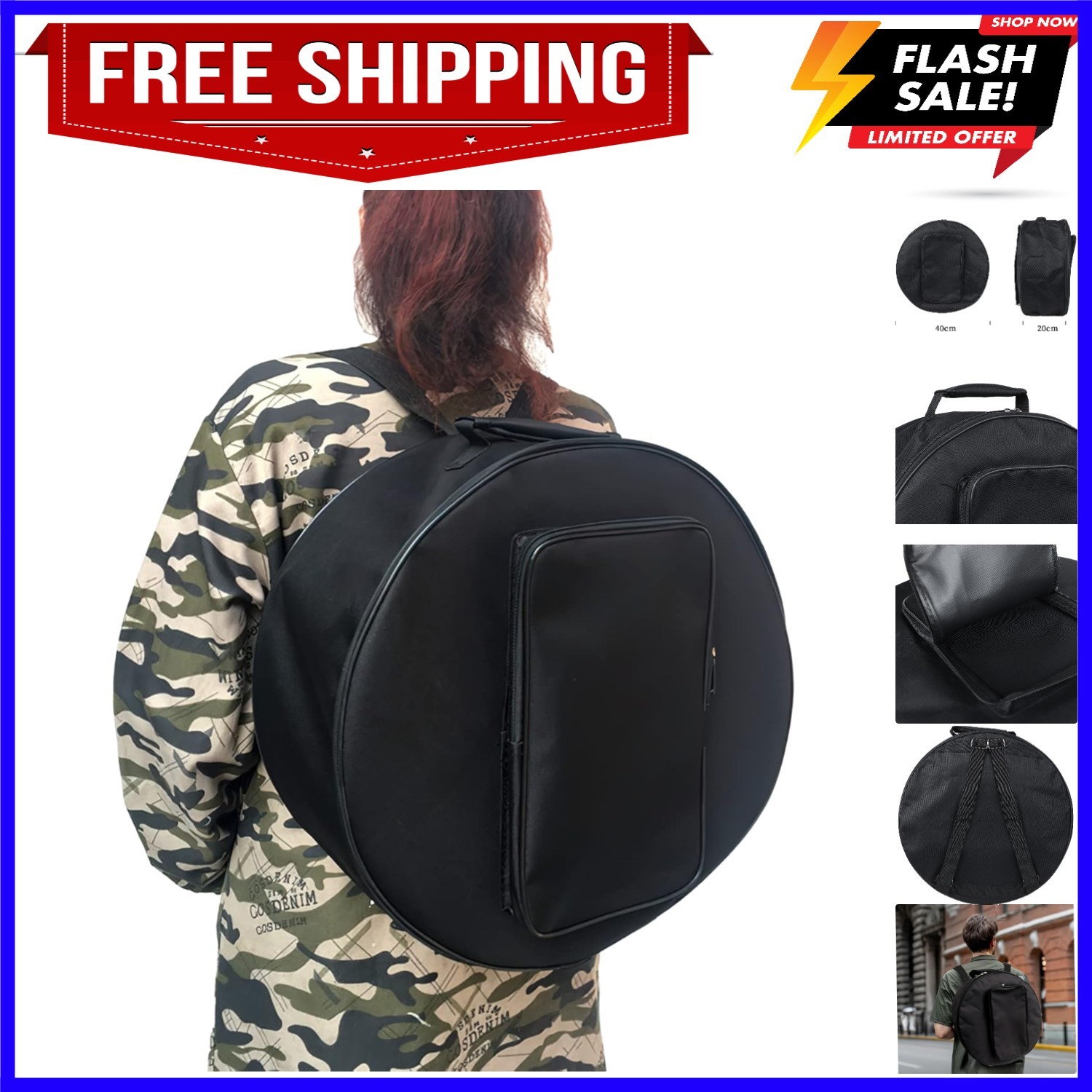 Portable Drum Case with Shoulder Strap and Carry Handles, Waterproof Dustproo...