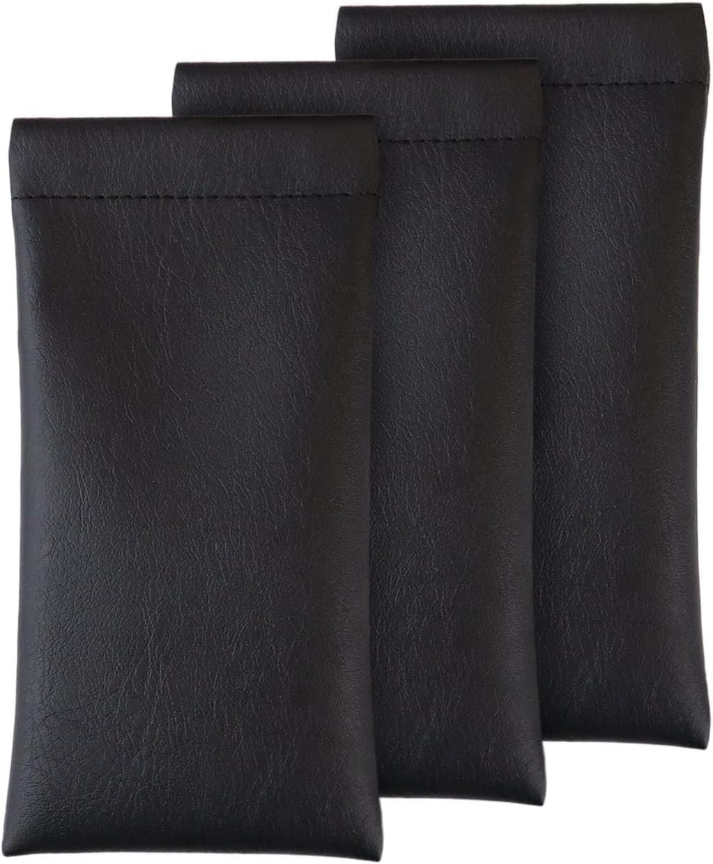 3 Pack Soft Glasses Case Leather Squeeze Top Sunglasses Pouch Portable Squeeze E
