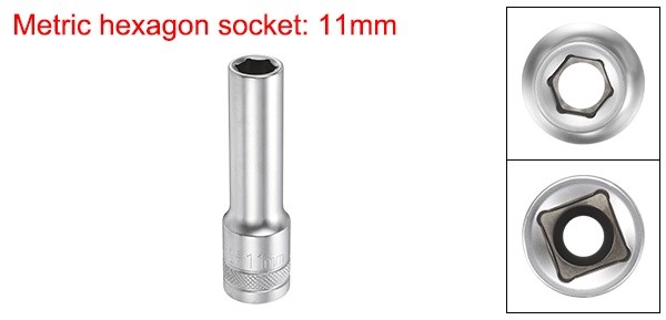 6 Points Deep Socket, 1/2" Drive 11mm Nickel Plating Hex Socket 3.1" Long