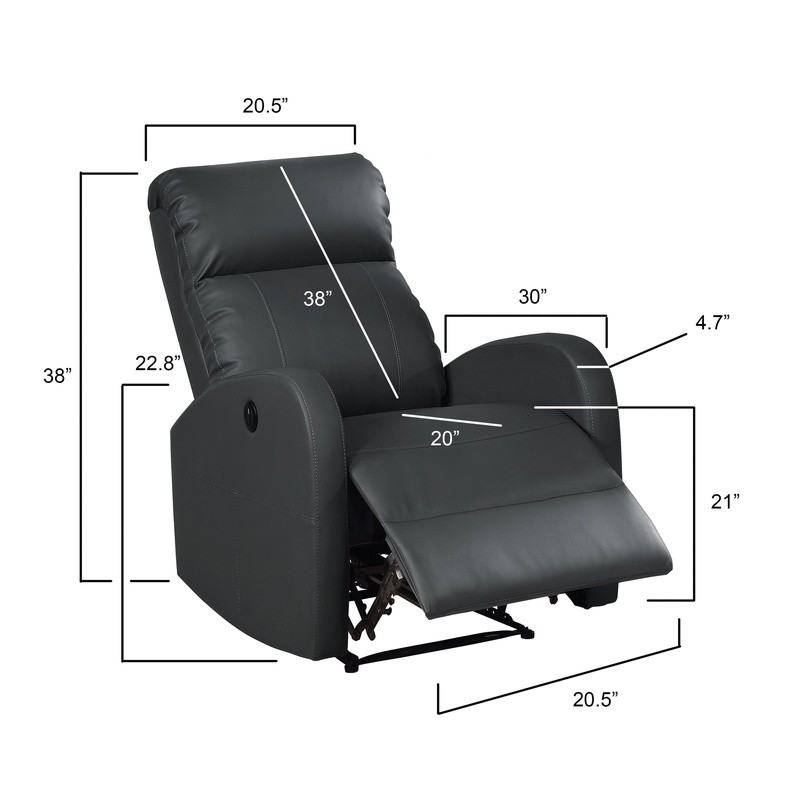 Power Recliner Chair Electric USB Charging Gentle Lumbar Massage Leather Fabric