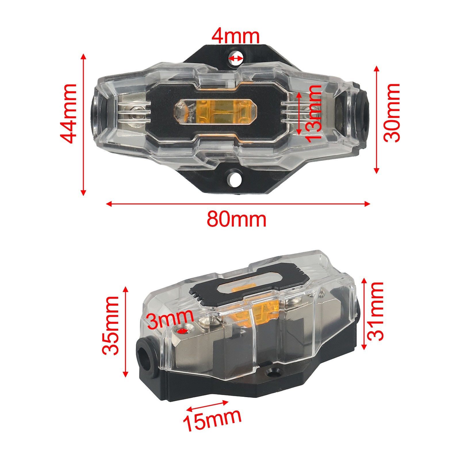 Brass Fuse Holder 40A with High Temperature Polycarbonate Base for Amplifiers