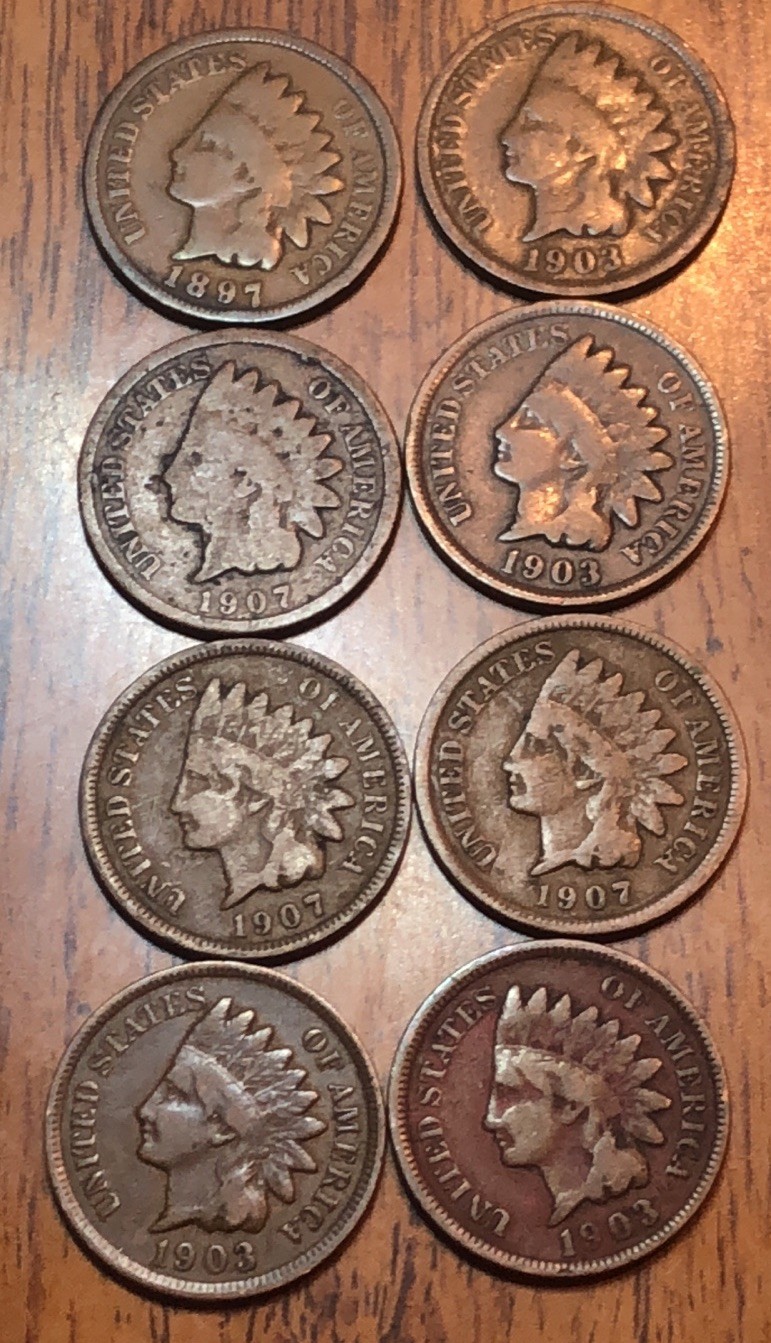 Indian Head 1897,1903X4,1907X3 Your Get (8) These Exact Coins N233