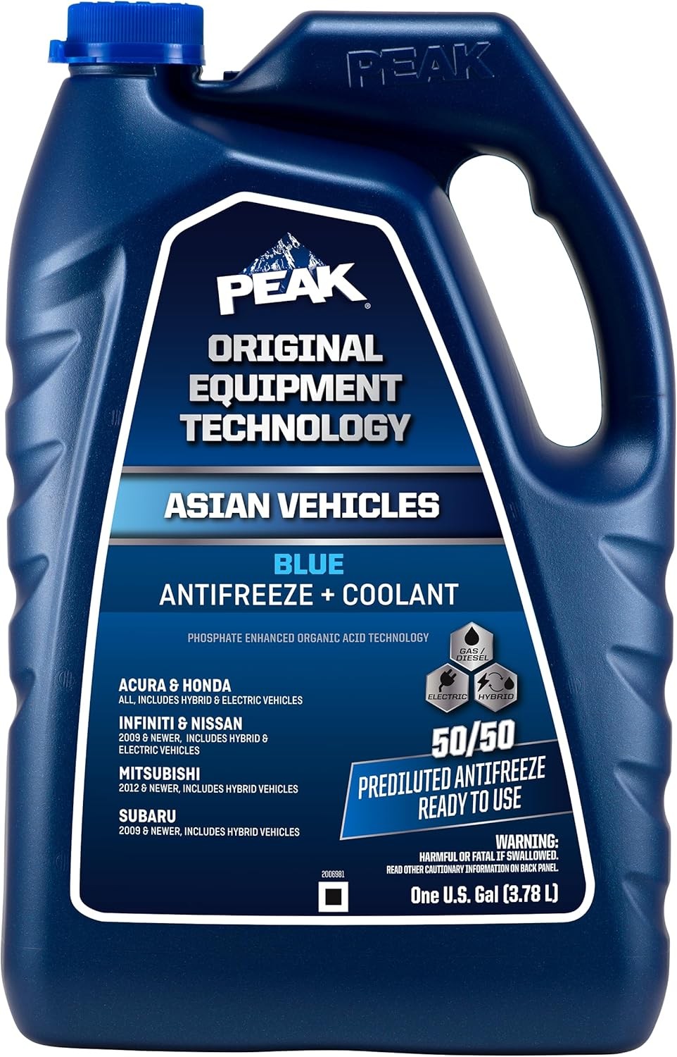 PEAK OET 50/50 Blue Antifreeze Coolant 1 Gal Asian Cars Extended Life