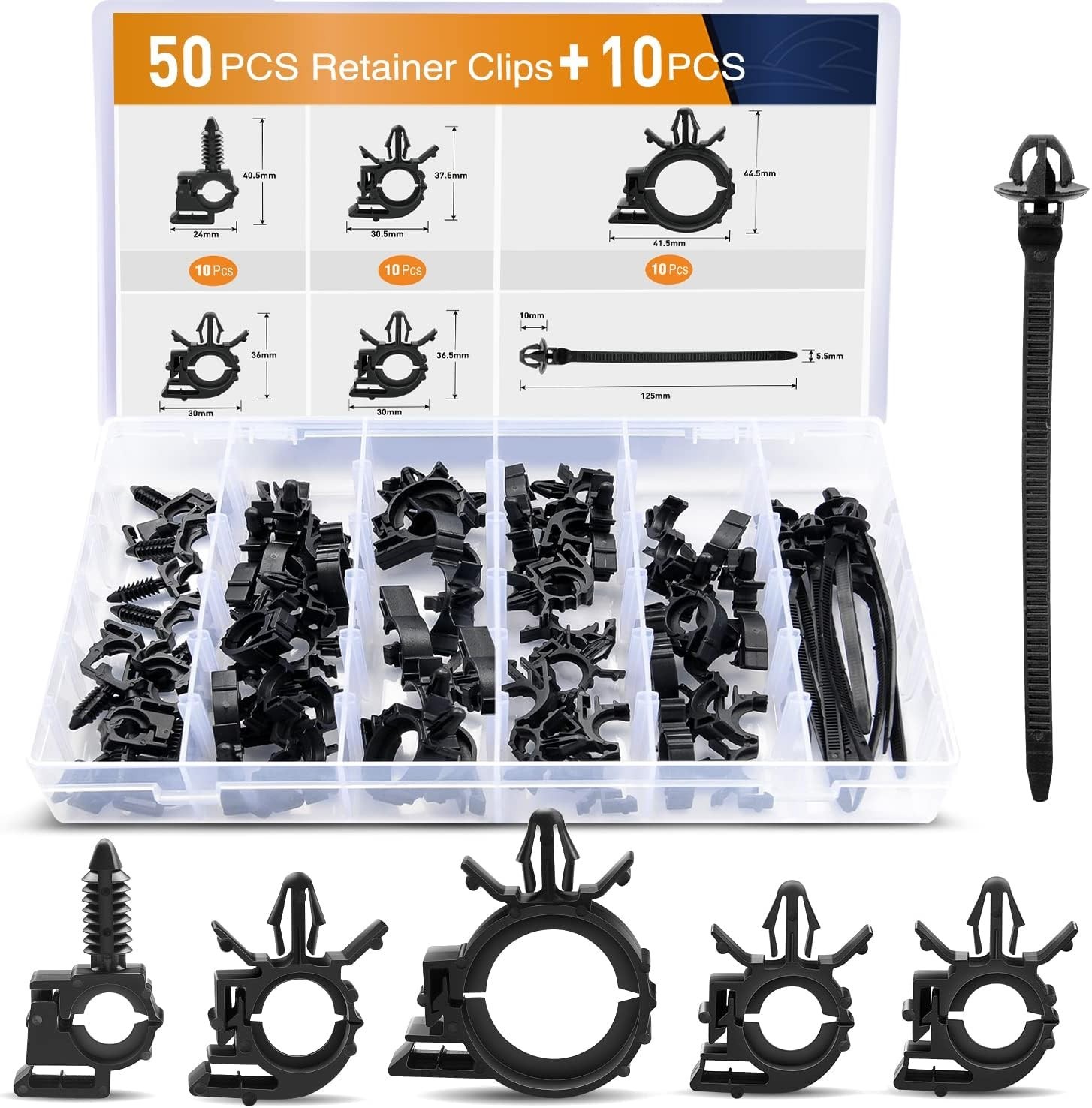 60Pcs Car Wire Loom Routing Clips Assortment - 6 Different Sizes Universal Wirin