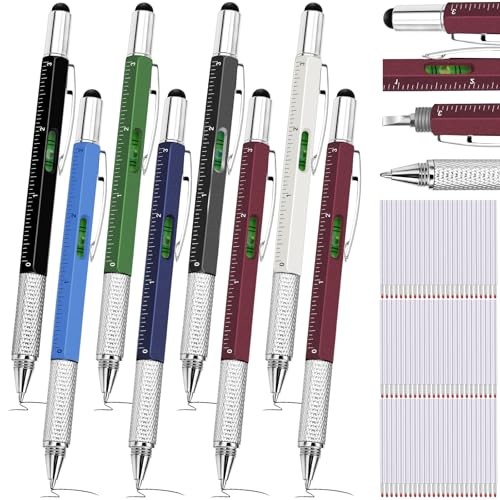 8 Pcs 6 in 1 Multitool Pen with Screwdriver, Ruler, Level, Seven Colors