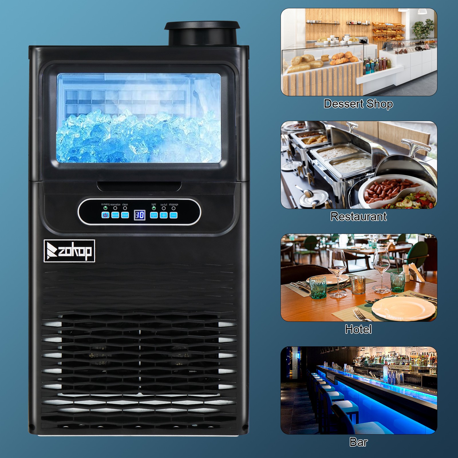ZOKOP Electric 90lbs/24h Commercial Ice Maker Home Restaurant Bar Cube Machine