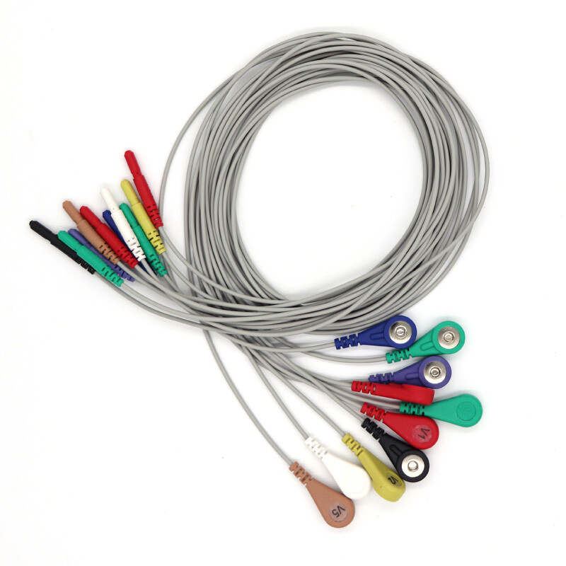 Din 1.5mm 10-lead snap Type ECG/EKG TPU Cable With Leadwire For Patient Monitor