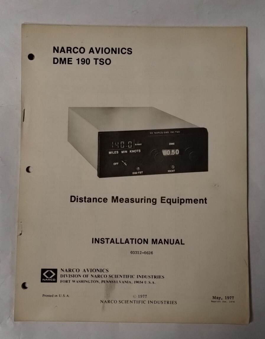 Narco DME 190 TSO Distance Measuring Equipment Installation Manual-Original