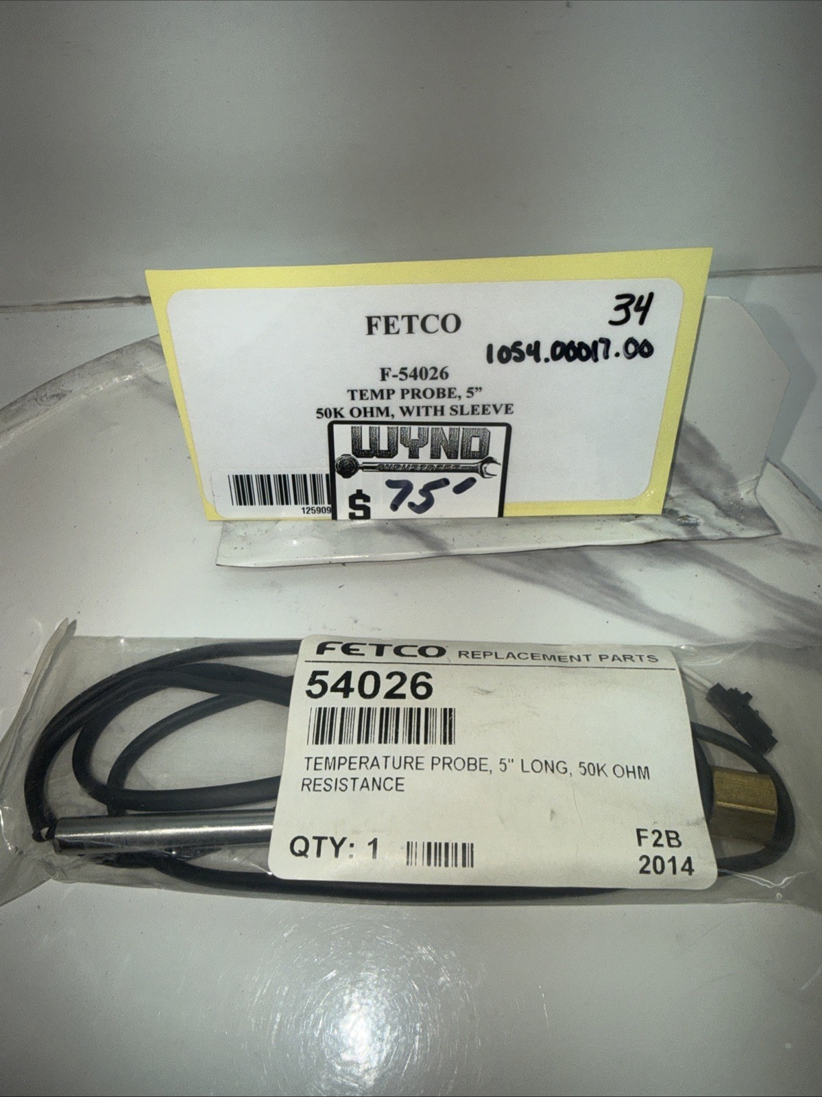 (NEW) Fetco 5” Temperature Probe w/ Sleeve 50K OHM Part # 1054.00017.00