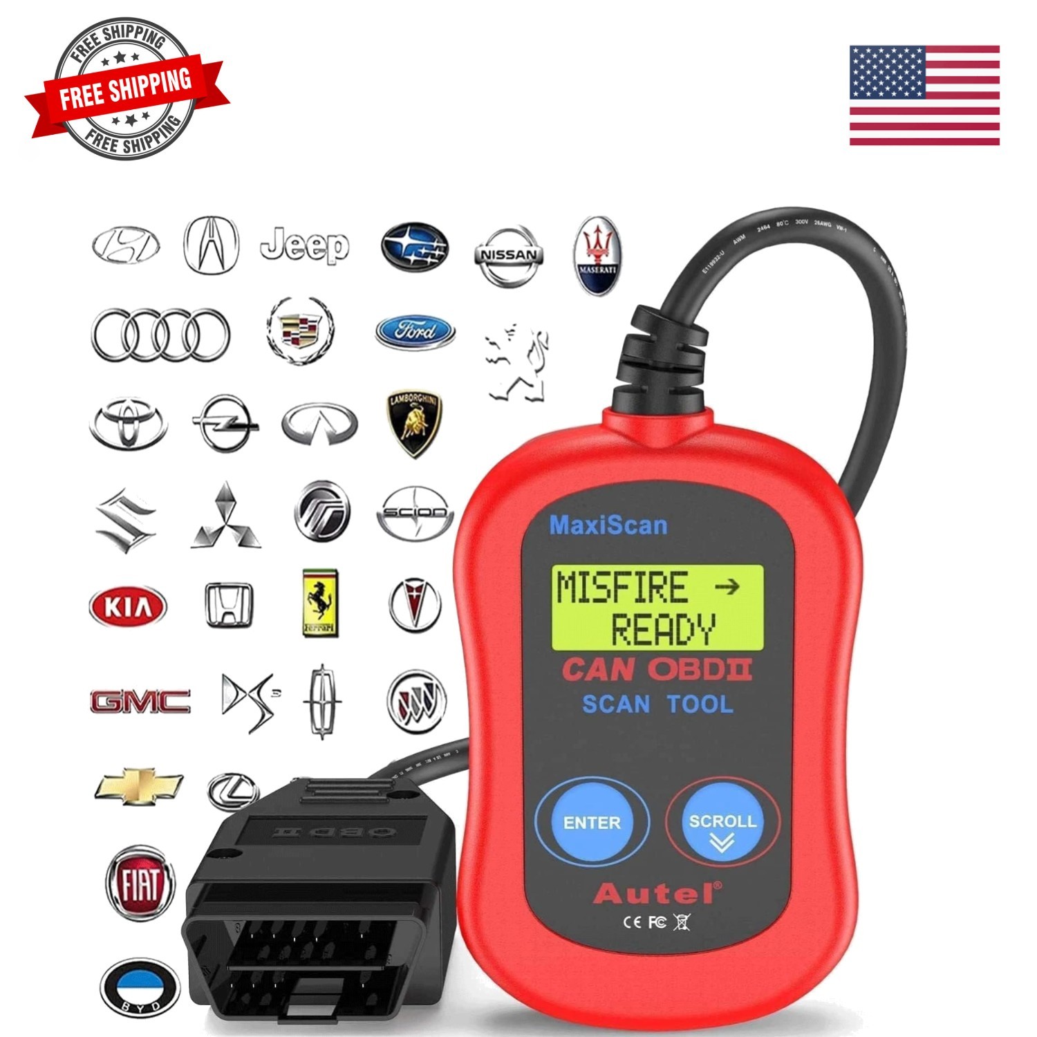 MS300 Scanner Code Reader, Turn Off Check Engine Light, Read & Erase Fault Co...