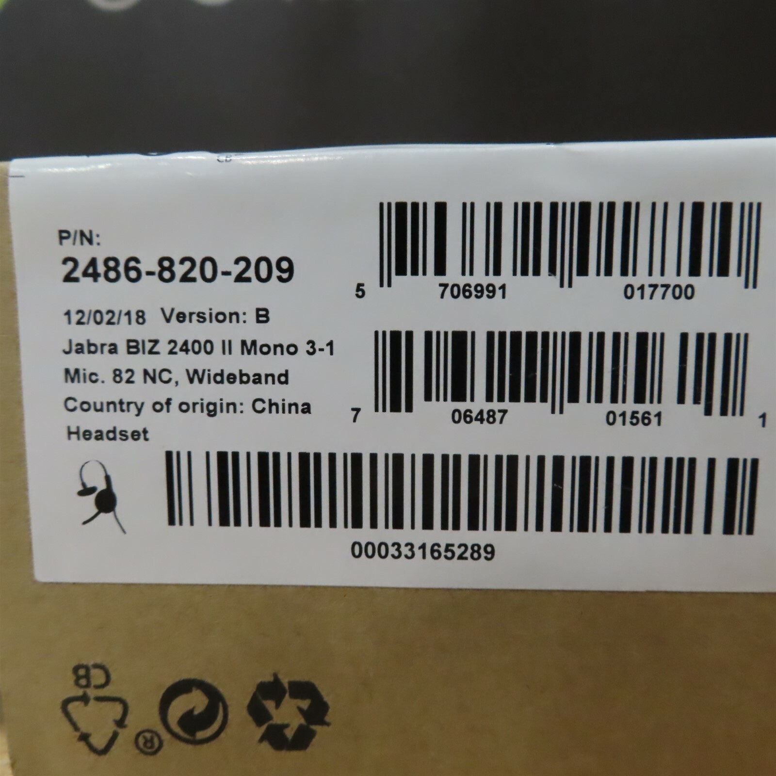 Jabra BIZ 2400 II Mono Headset 2486-820-209 NC Flex Quick Disconnect - NEW