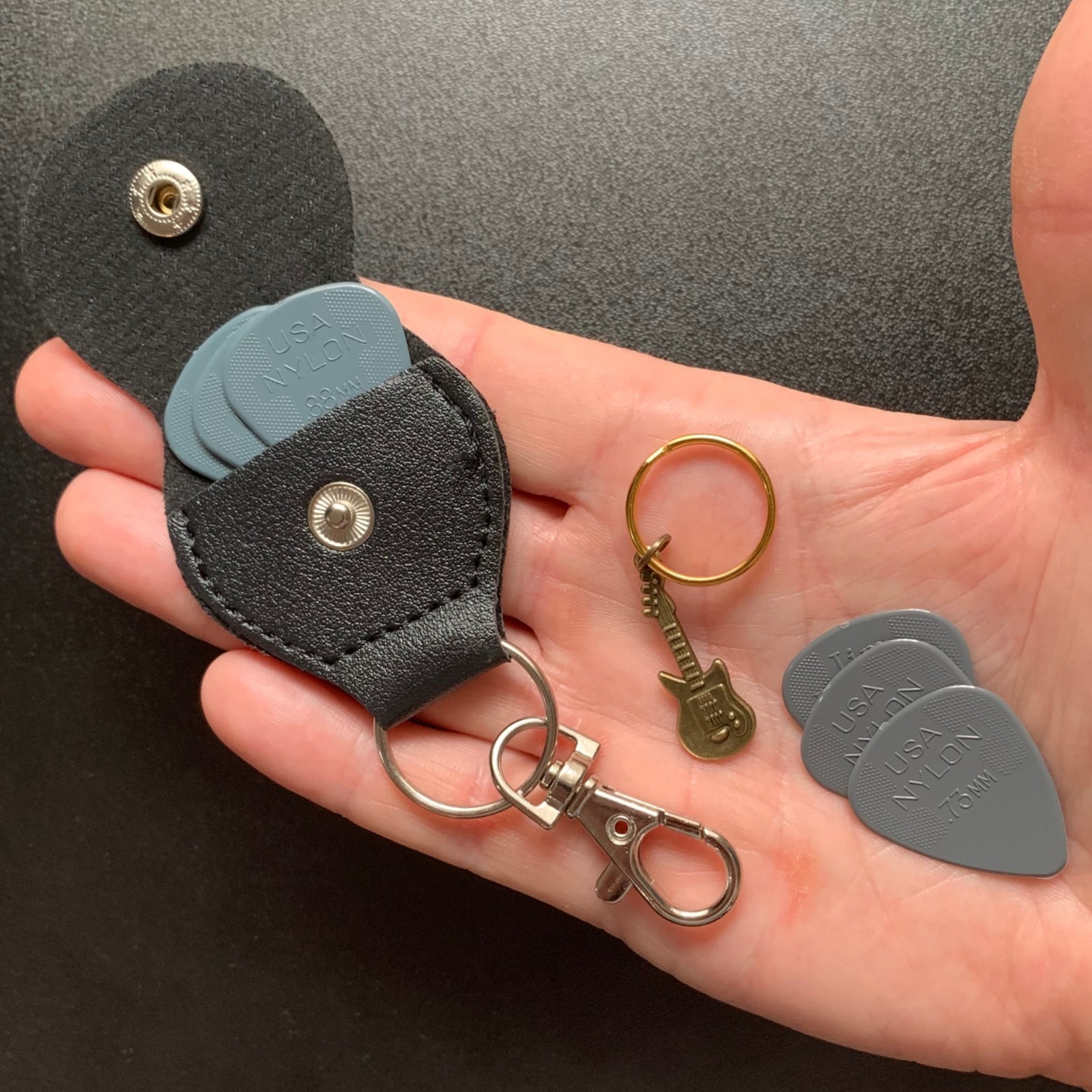 Guitar Pick Holder Kit with Swivel Clip Picks & Guitar Charm Keychain
