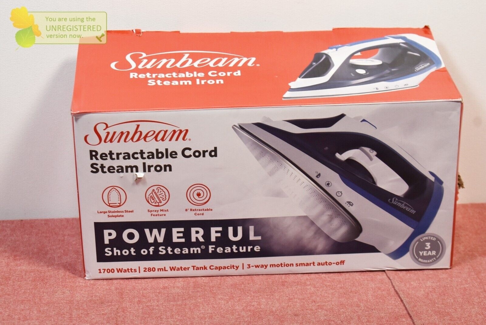 Sunbeam 1700W Steam Iron with Retractable Cord & Steam Feature
