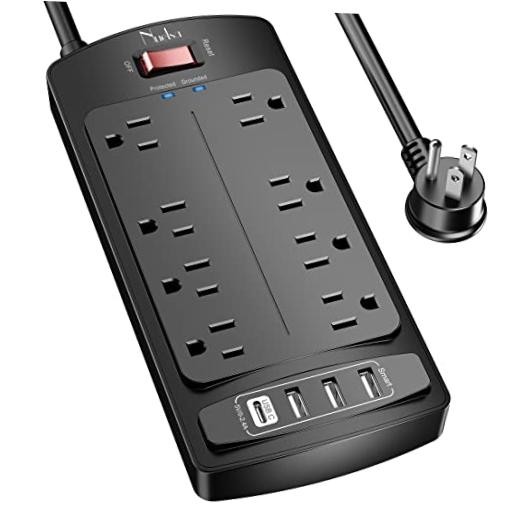 Surge Protector Power Strip -  Flat Plug Extension Cord 6 Ft Black(8 Outlets)