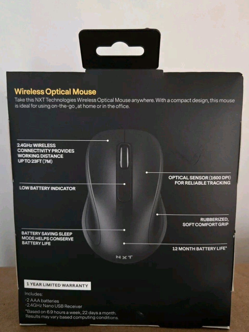 NXT Technologies Wireless Optical USB Mouse Black NX60885 New Sealed Box