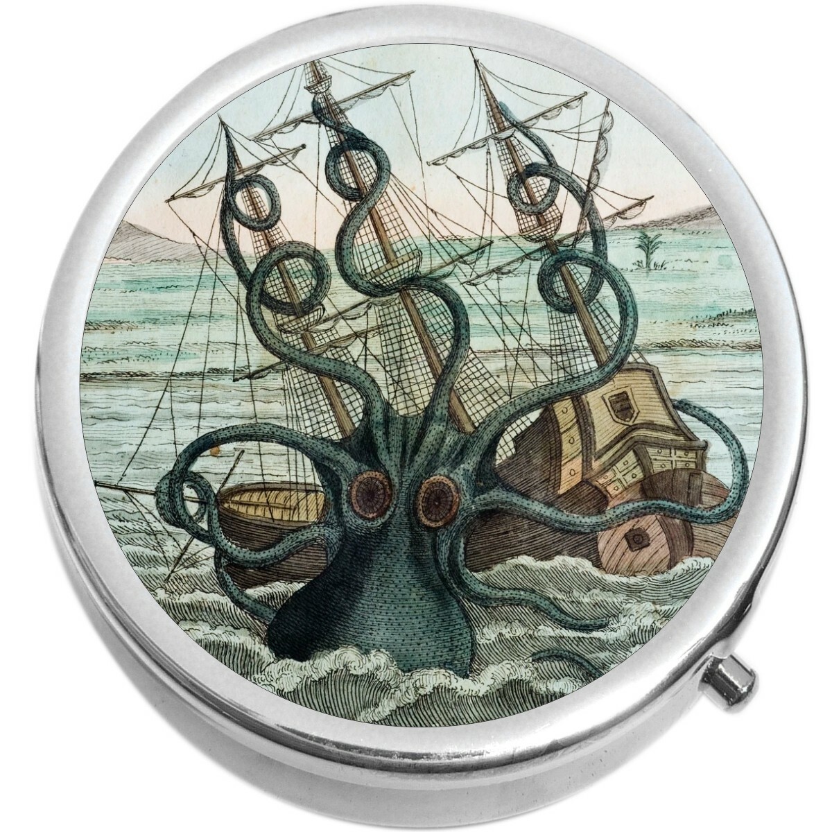 Kraken Octopus Ship  Medicine Vitamin Pill Box