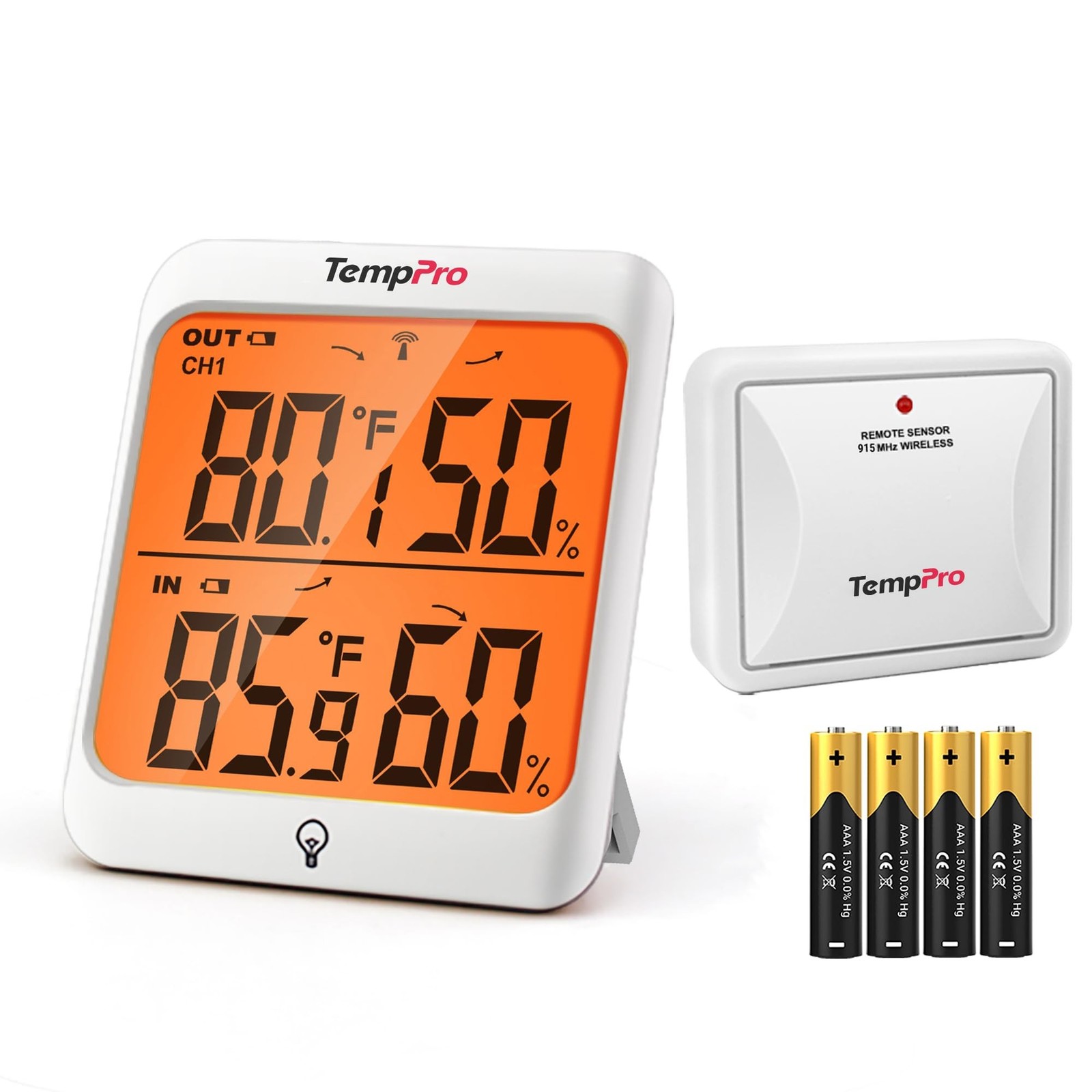 TempPro Indoor Outdoor Thermometer Wireless Hygrometer, 500FT Inside Outside ...