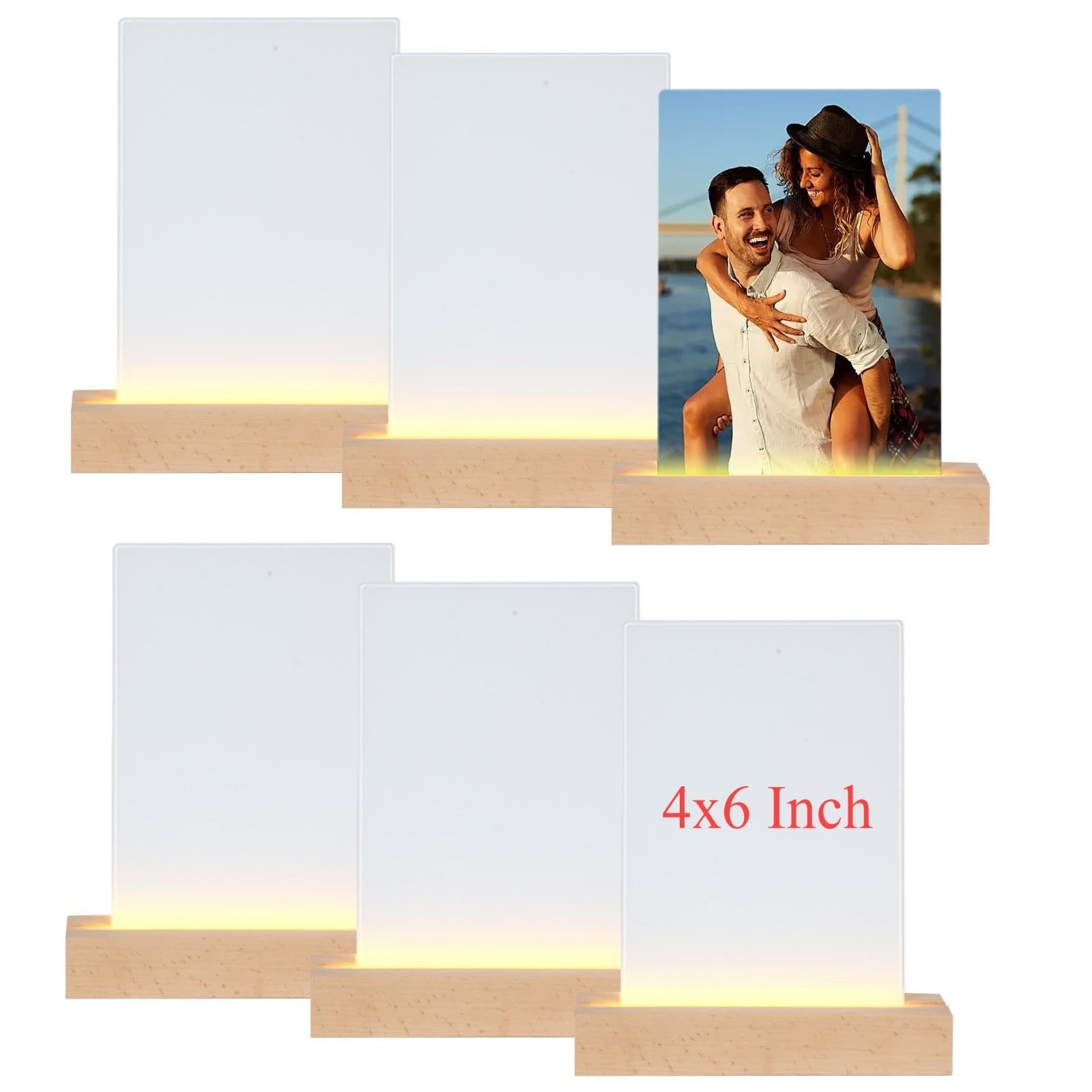 WANZELONYO Sublimate Blank Night Light 4X6 Inch 6 PCS Glass Photo Frames Panels