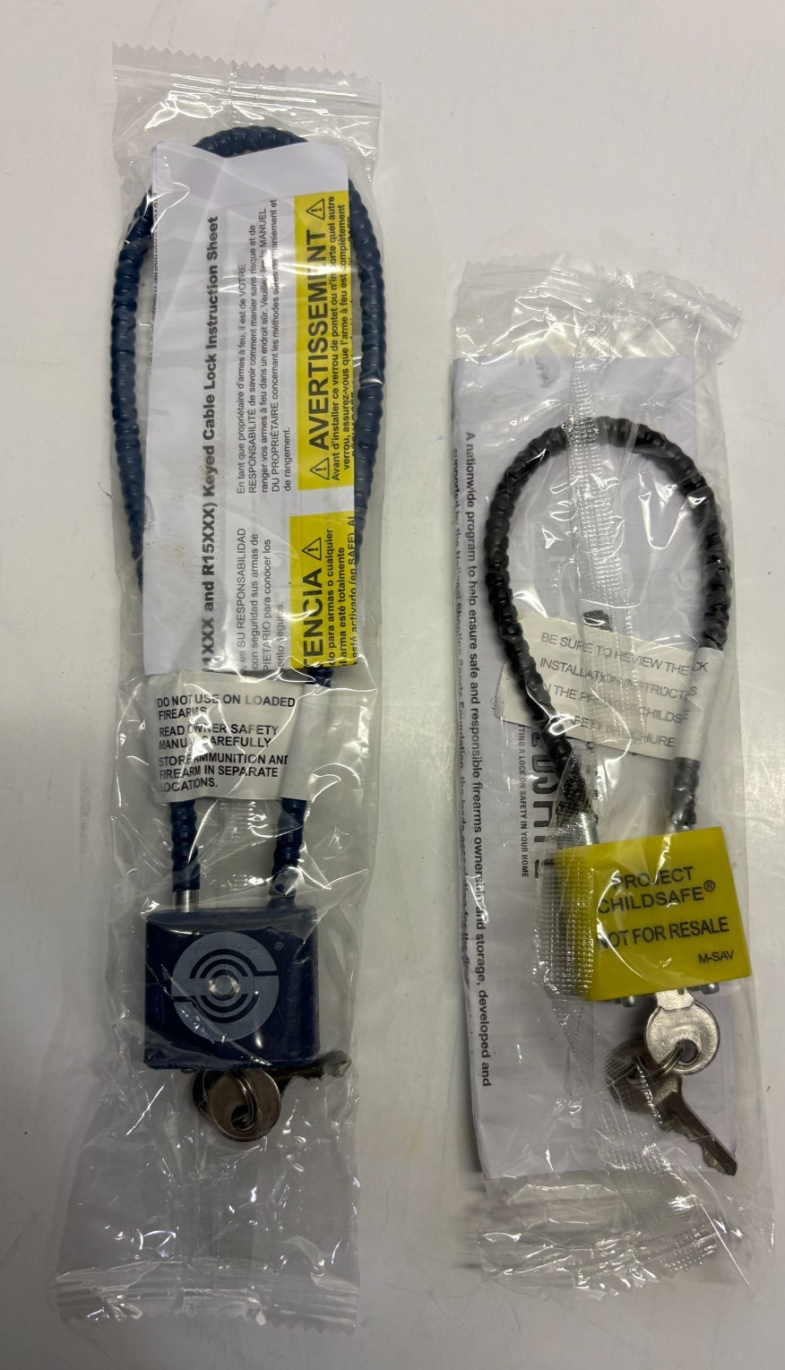Lot of 2 NEW Cable Gun Locks Project Child Safe Firearm Padlocks With Keys