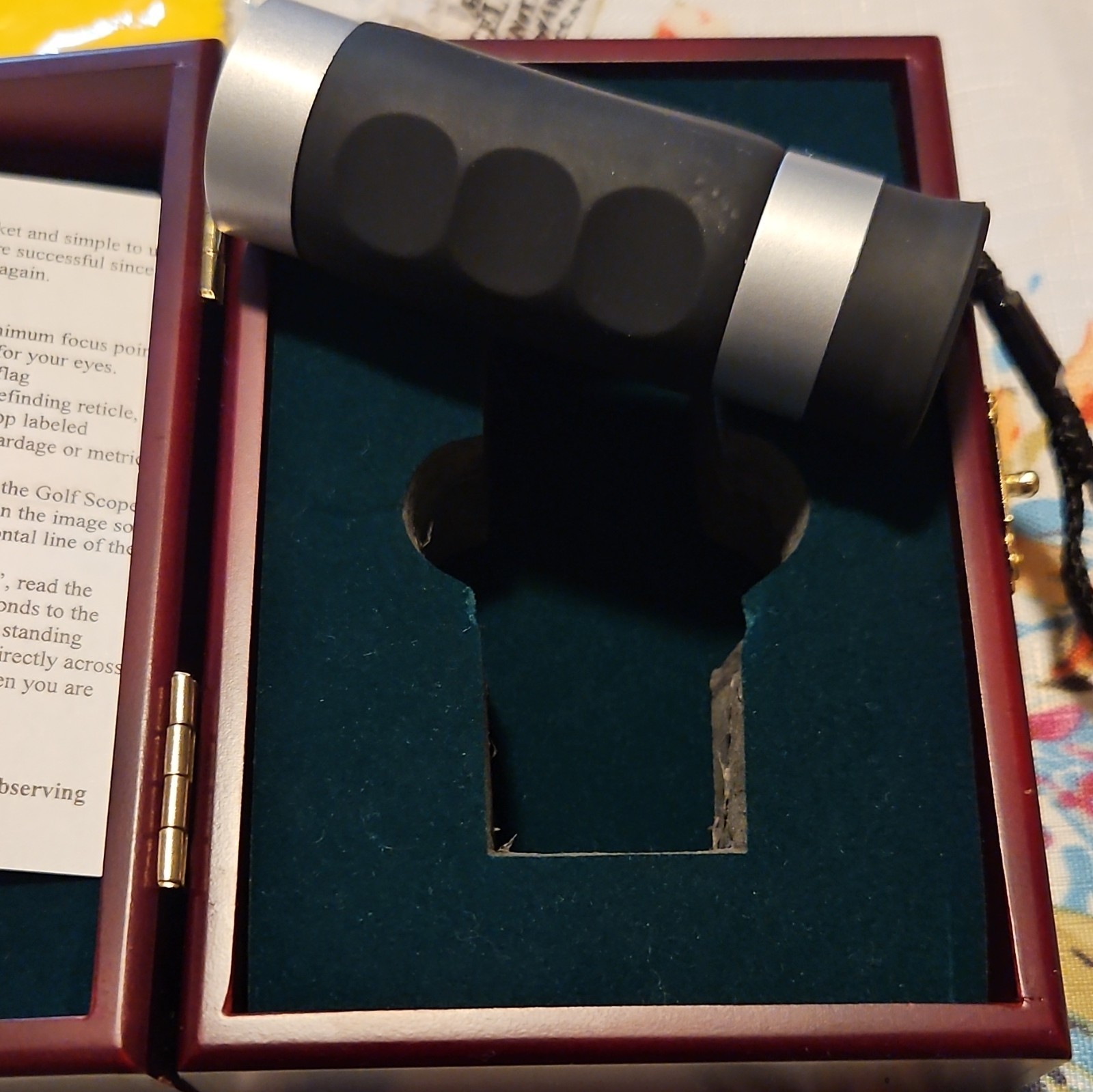Golf Scope Monocular Rangefinder Black/Silver w/ Wood Case, Strap, Cloth