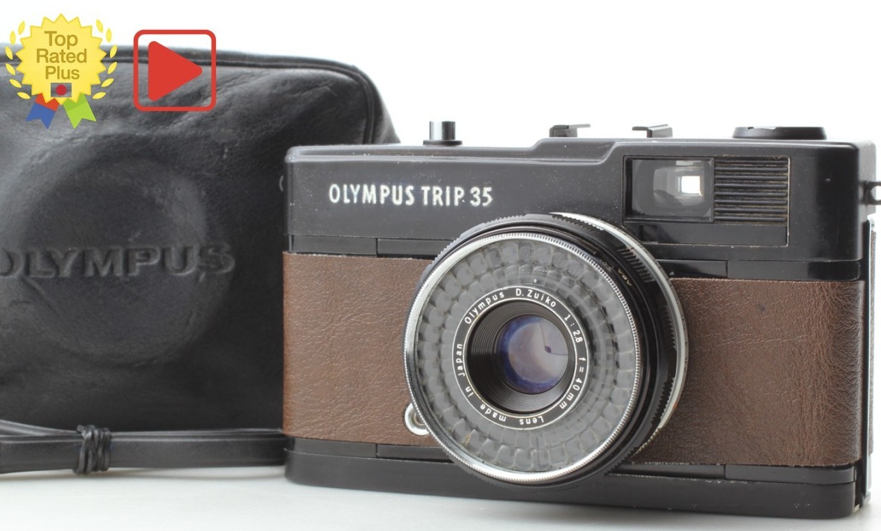 Tested [ Near MINT w/Case ]  Olympus Trip 35 Brown 35mm Film Camera From JAPAN