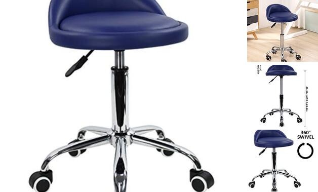 PU Leather Round Rolling Stool with Back Rest Height Adjustable Swivel