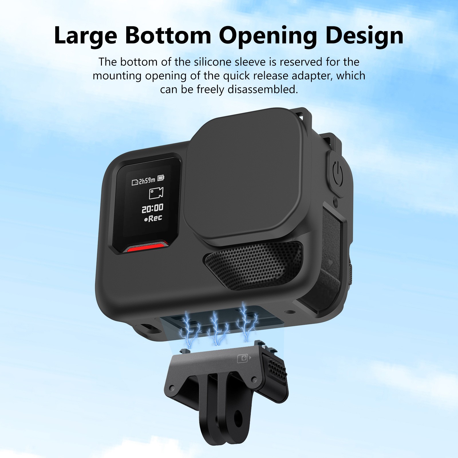 For Insta360 Ace Pro 2 Body Silicone Protective Case with Lens Cap&Strap (Black)