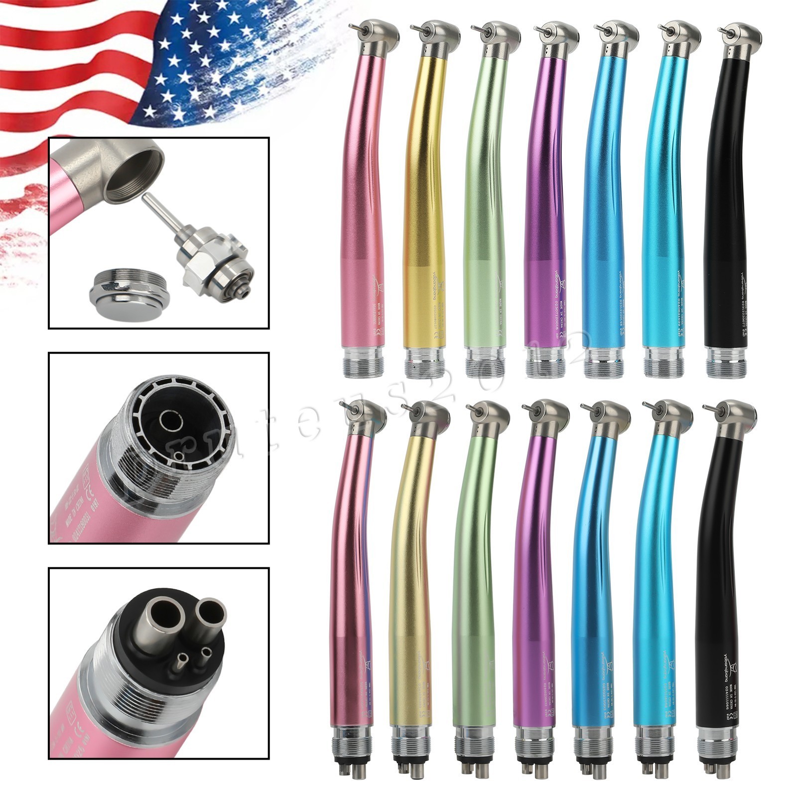 NSK Style Dental High Speed Handpiece Turbine 4 Hole/2 Holes 7 Color Push Button