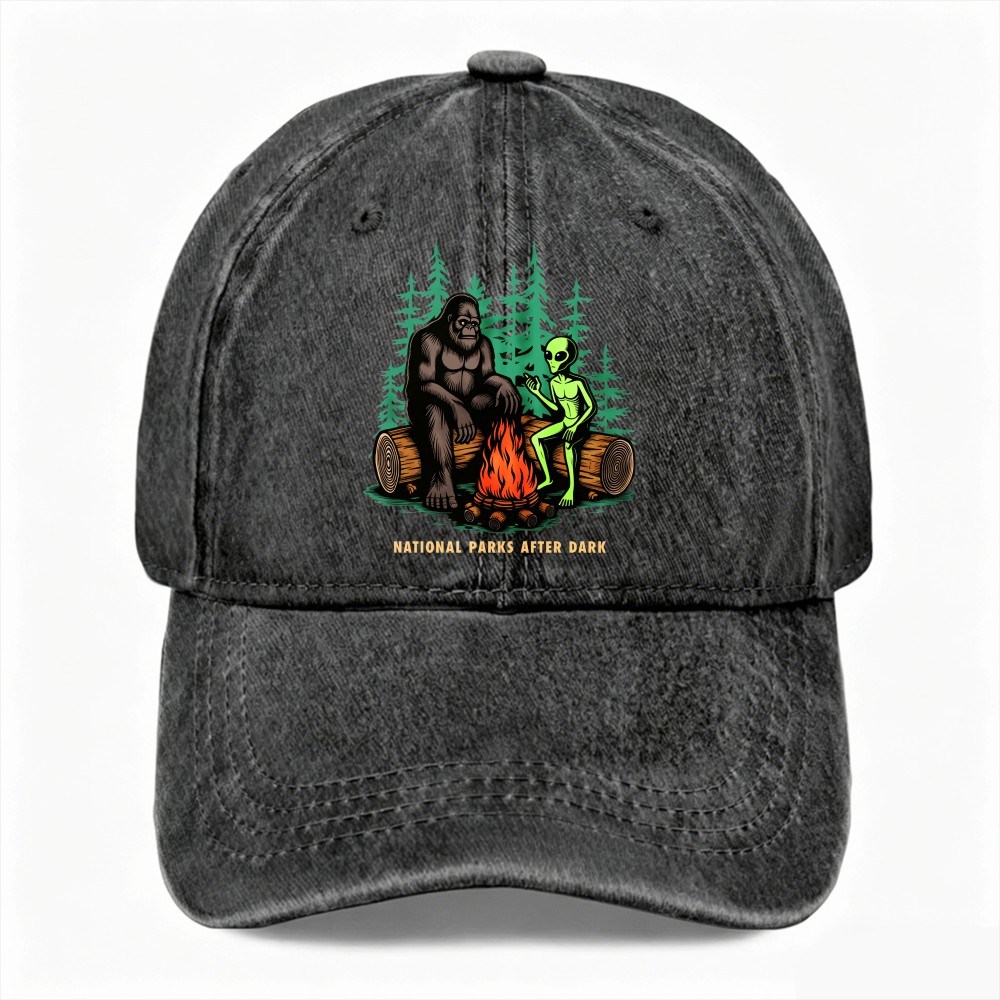 National Parks Bigfoot Alien Funny Cryptid Dad Hat Unisex Washed Baseball Cap