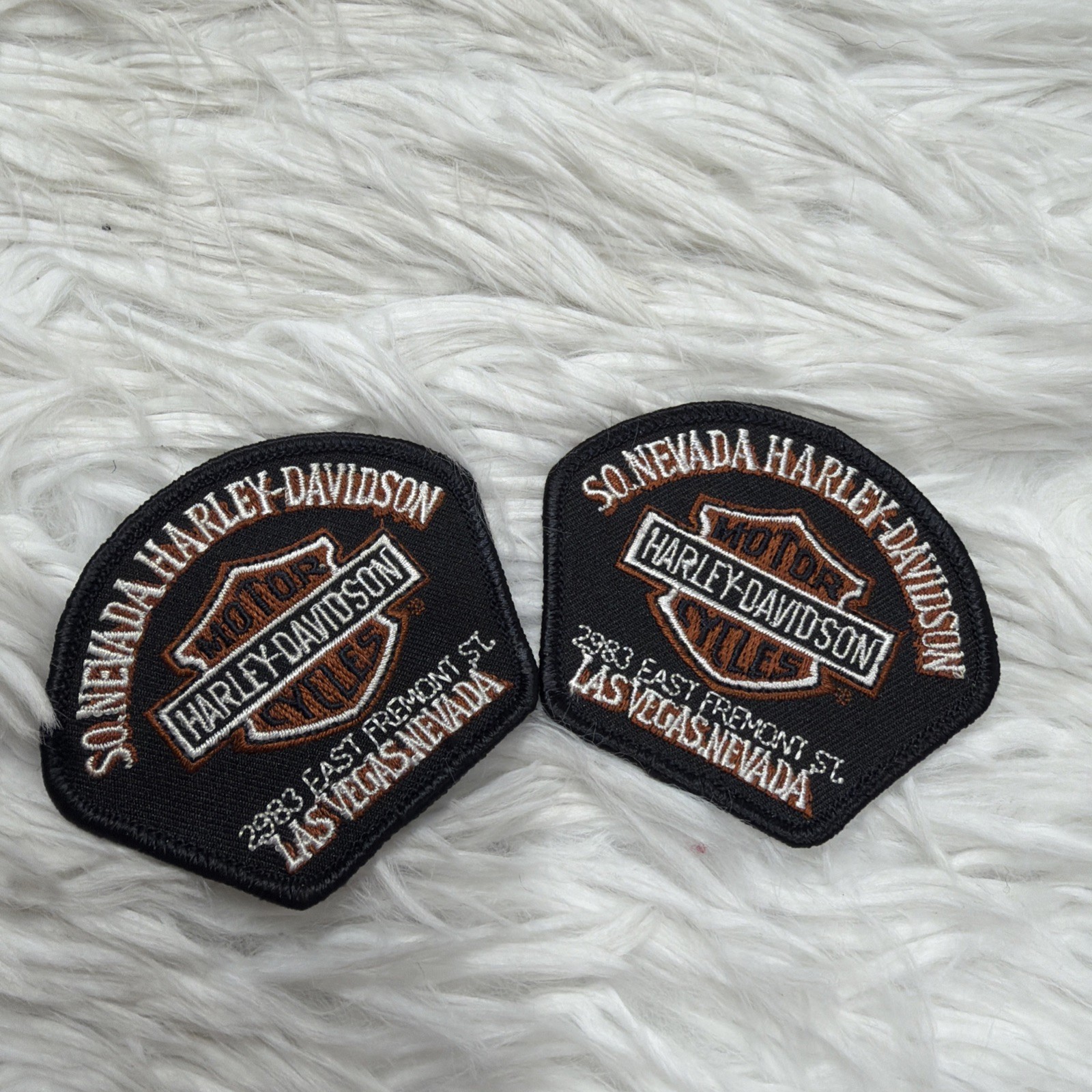 Vintage Harley Davidson Patches Lot Set Of 2 Fremont St Las Vegas Nevada Black