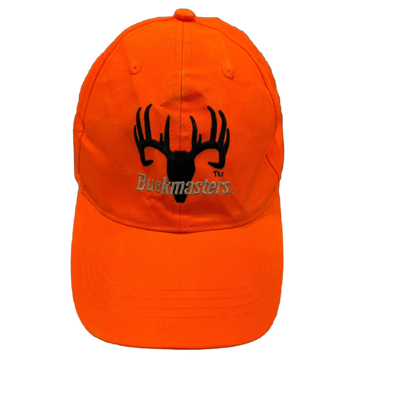Buckmaters Fluorescent Orange W Black Buck Head on Hat Cap Strap Buckle EUC