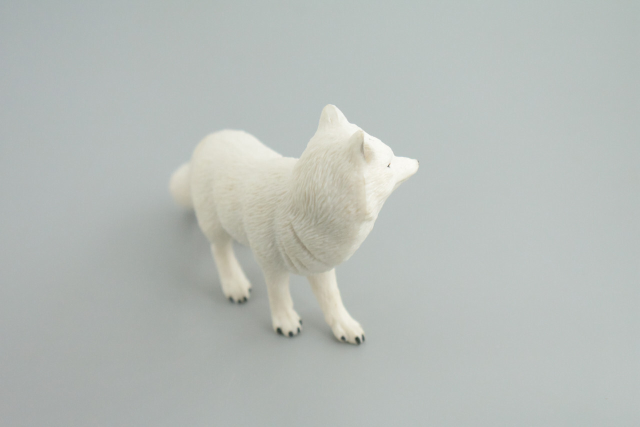 Arctic White Fox Toy, Snow Fox, Hand Painted Rubber Realistic Fox 5" CH855 BB198