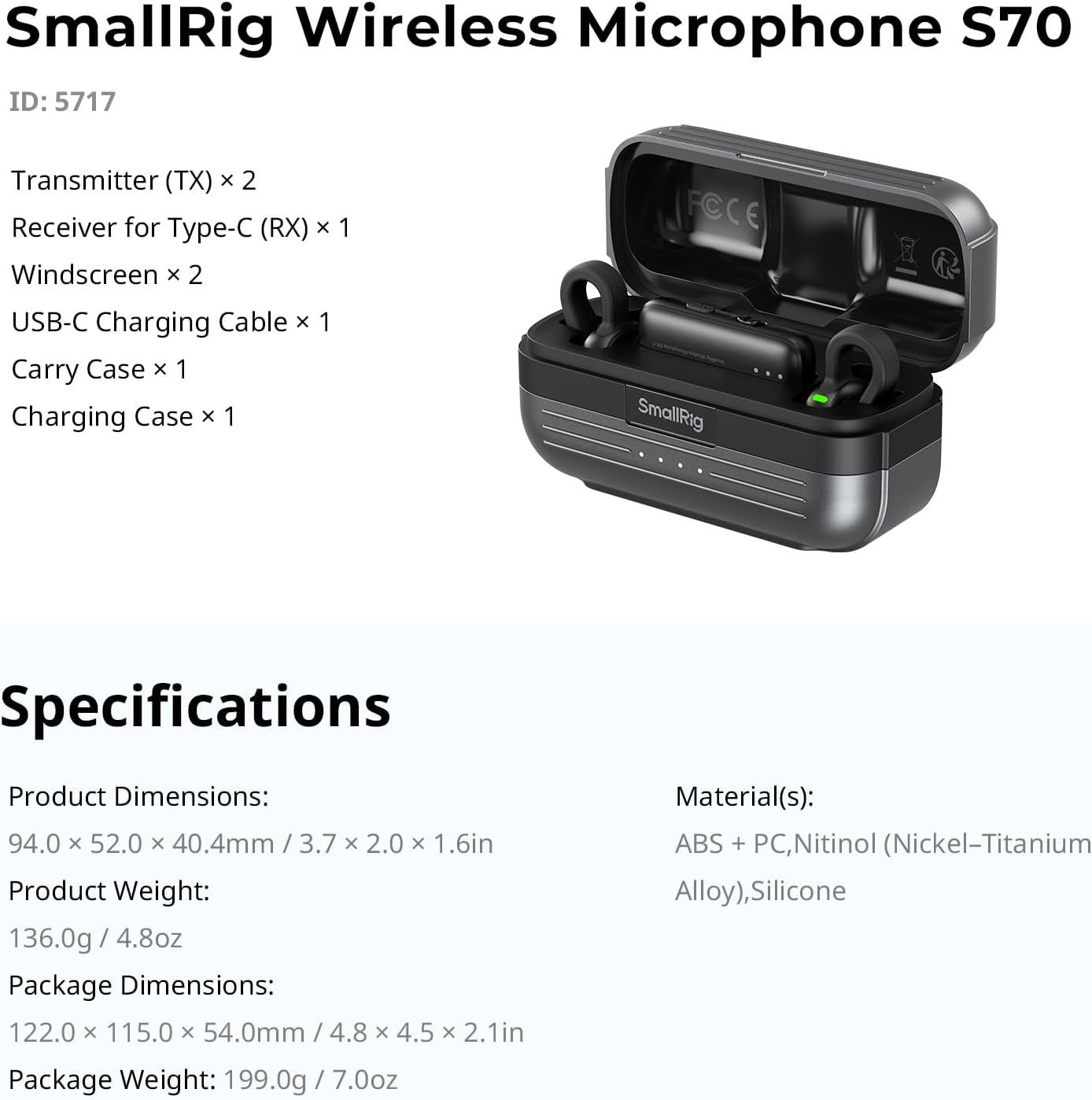 Wireless Mic S70-C2 2 TX + 1 RX + Charging Case, USB-C Compact Wireless Micro...