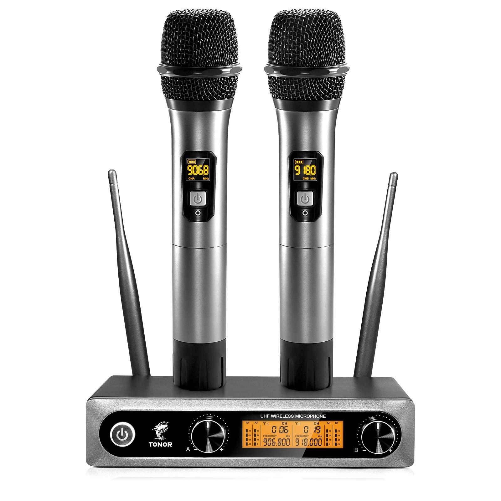 TONOR Wireless Microphones System 2 * 15 Channel Metal Professional UHF Cordless