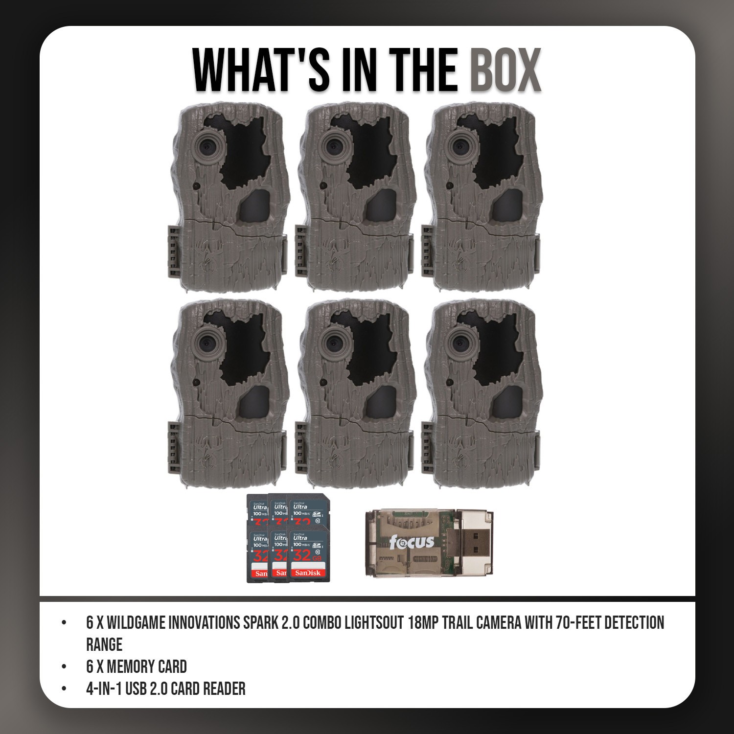 Wildgame Innovations Spark 2.0 Combo Lightsout 18MP Trail Camera 6 Pack Bundle