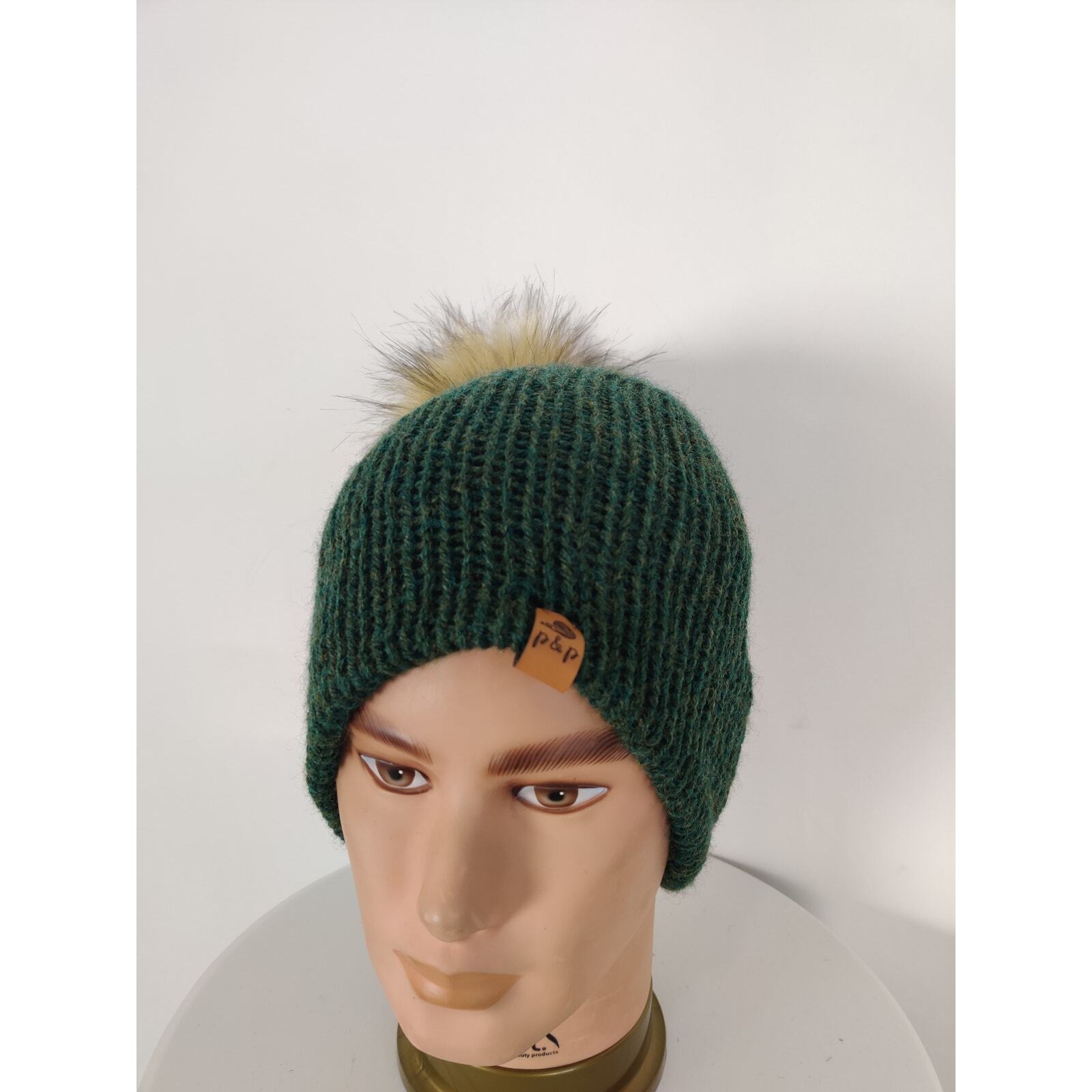 RARE ORIGINAL P&P Unisex beanie winter pom pom casual green OS