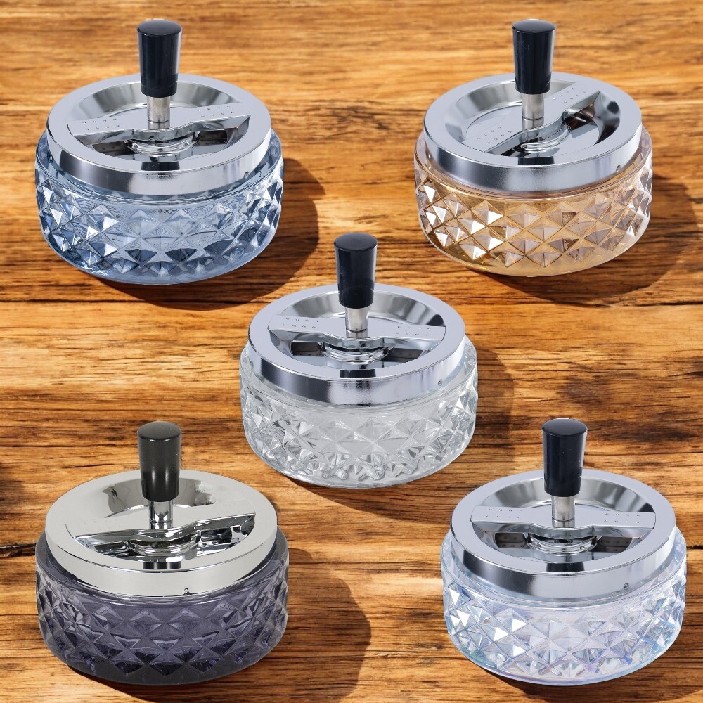 4.75" Fujima Heavy Round Glass Push Down Spinning Cigarette Ashtray