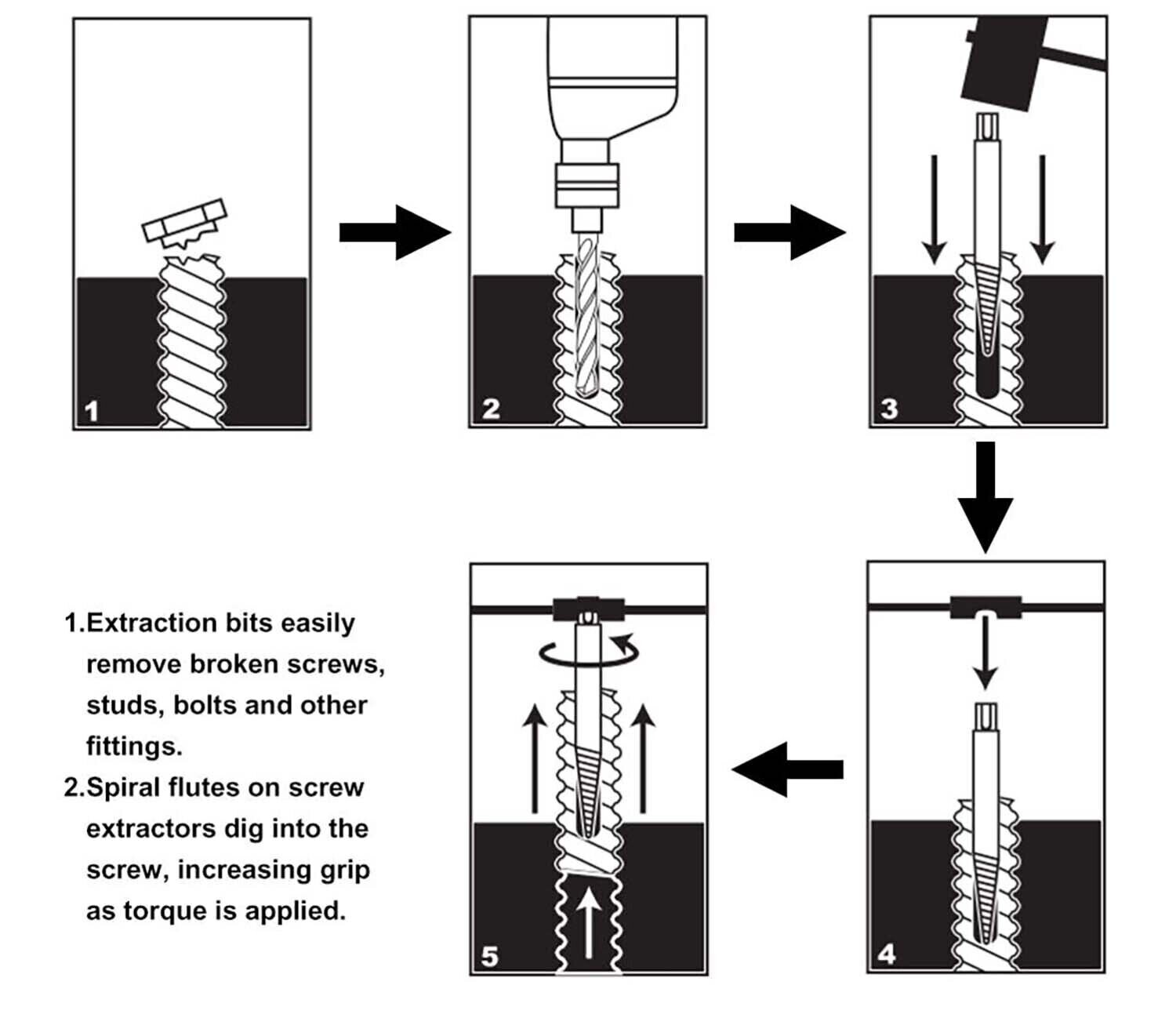 10pc Screw Extractor | Left Hand Cobalt Drill Bit Set Easy Out Broken Bolt