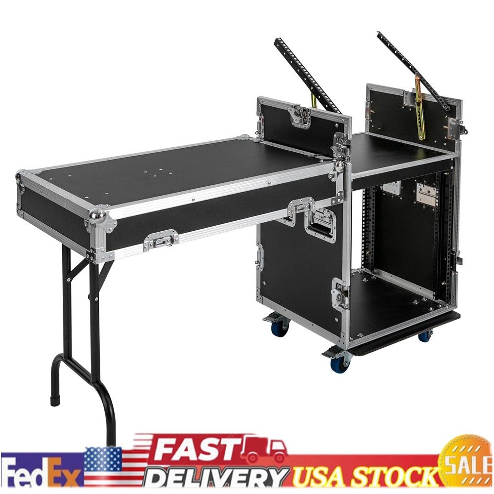 12U PA DJ Rack / Road Case Slant Mixer Top Rack with DJ Table Tops 661 lbs Load