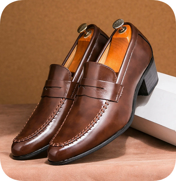 New Spring Fall Men’s Mid Cuban Heel Slip on Leather Dress Shoes Classic Retro