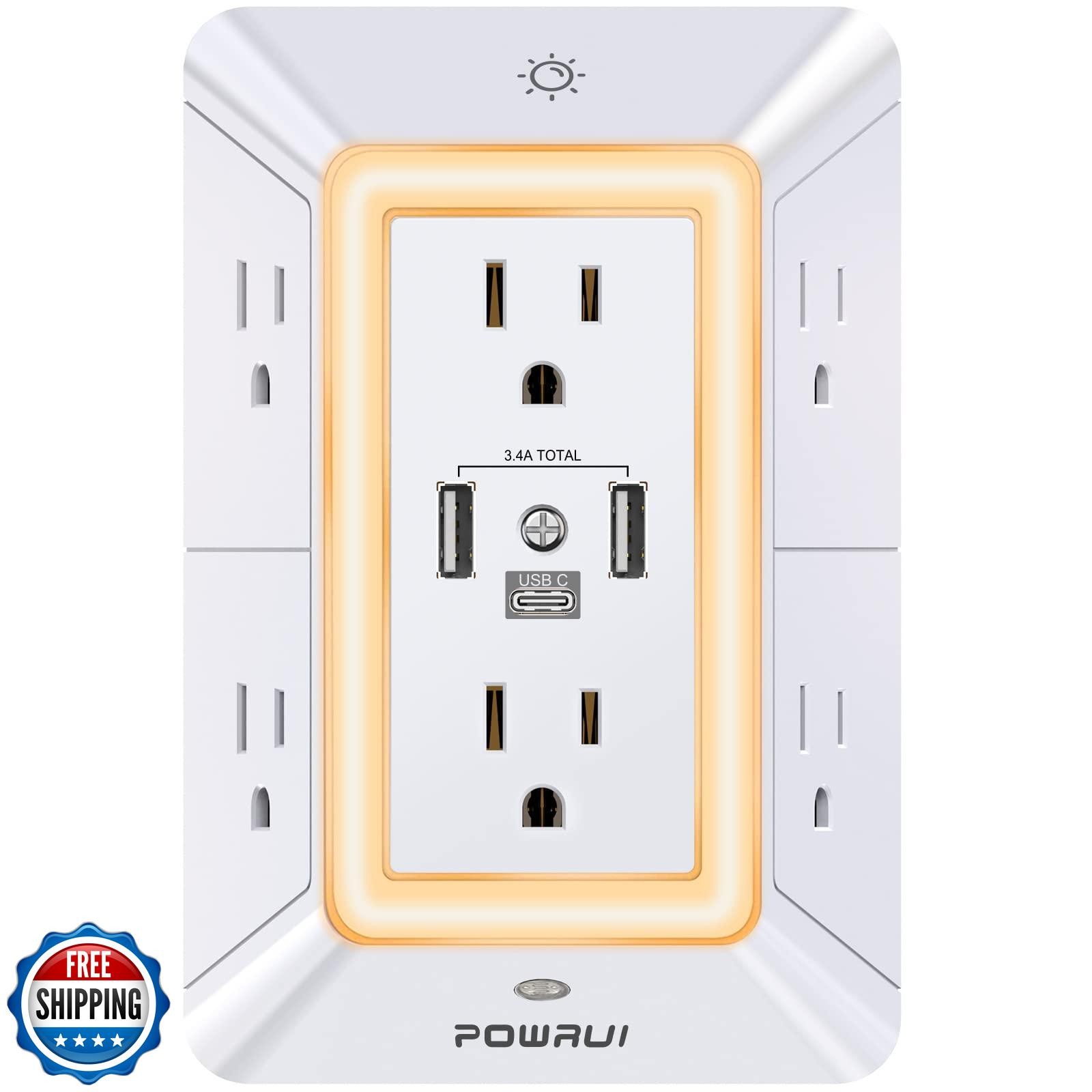 POWRUI Multi Plug 6 Outlet Surge Protector Extender with 3 USB Ports (1 USB C