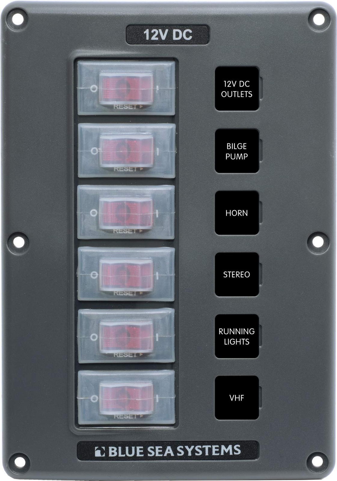 Blue Sea Systems 4322 Water-Resistant Circuit Breaker Switch Panel, Gray, 6 P...