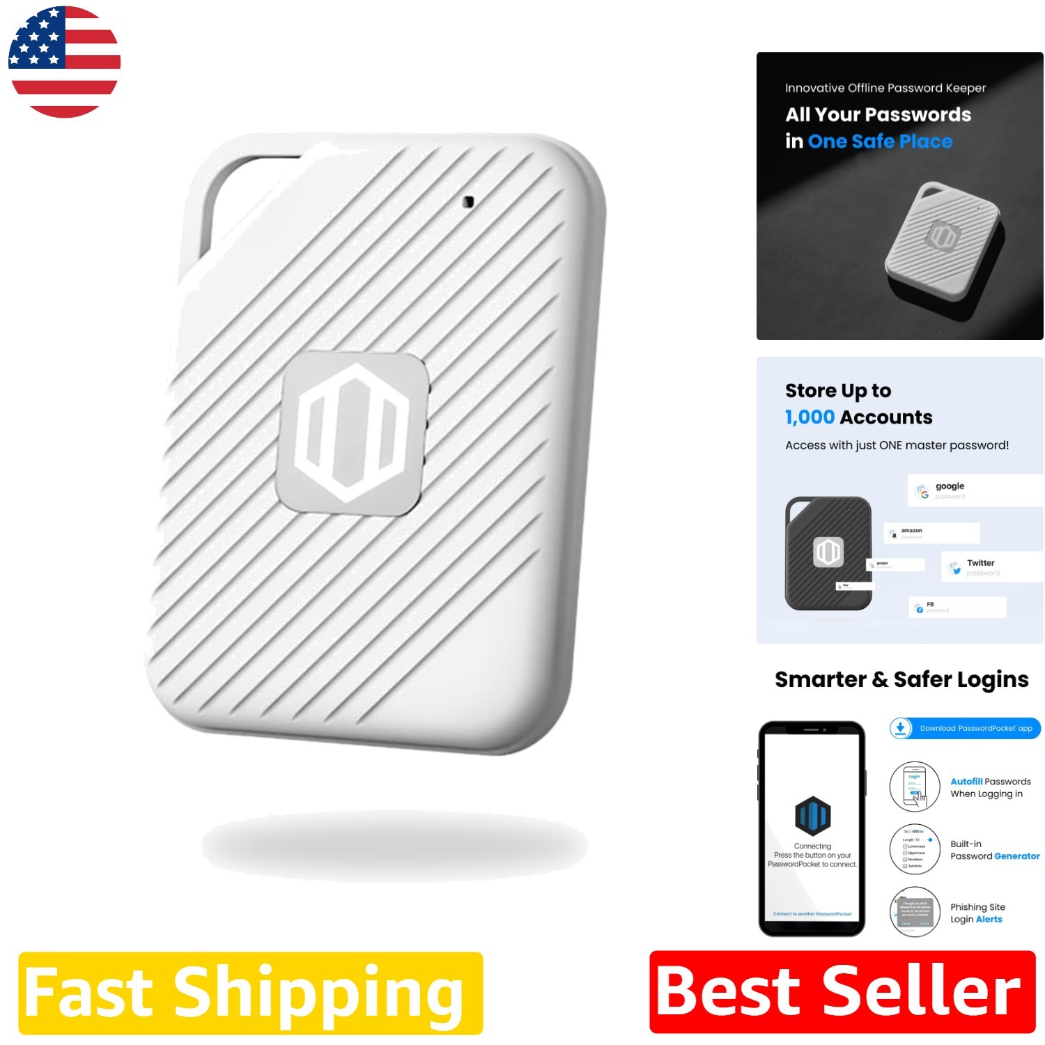 Military-Grade Password Keeper - Bluetooth, 1000 Offline Credentials, Autofill