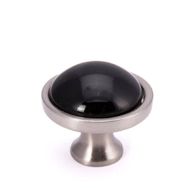 1-3/8" Betsy Fields Knob Satin Nickel with Black Ceramic Insert