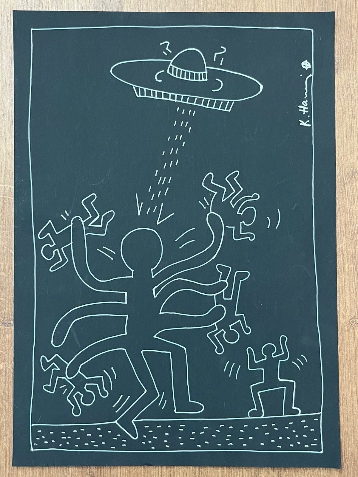 Keith Haring Drawing on paper (Handmade) signed and stamped