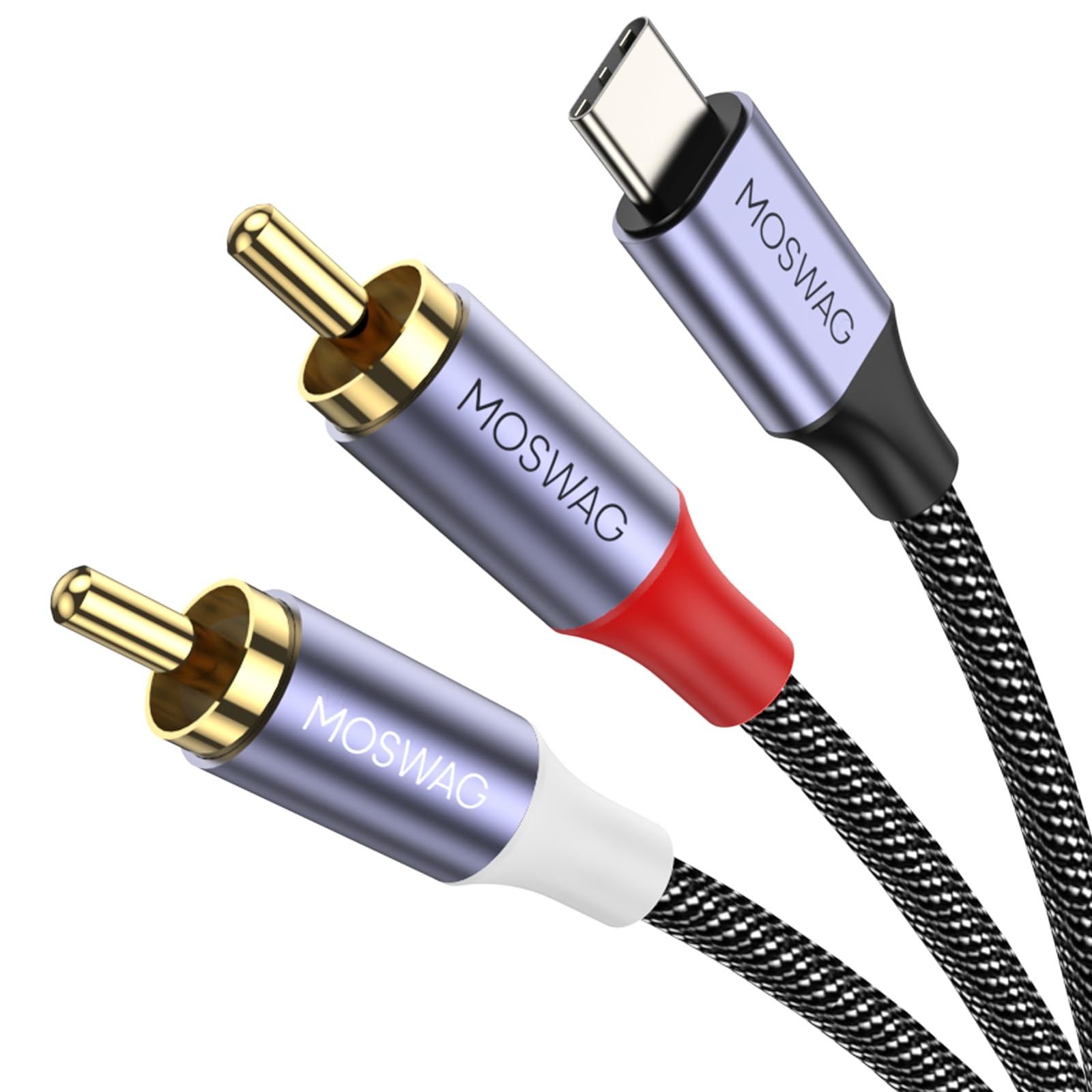MOSWAG USB C to RCA Audio Cable 6.6FT, USB-C 2 Type C 6.6 ft, Black