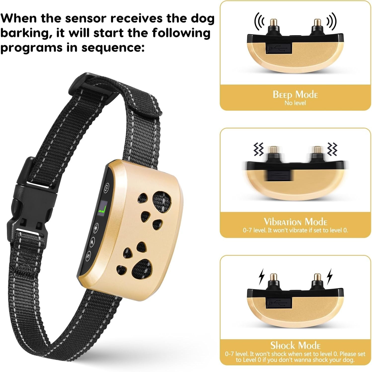 Smart Dog Bark Collar Waterproof, USB Rechargeable, 4 Training Modes Light Blue